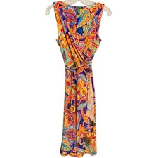 Lauren Ralph Lauren S Paisley Dress Stretchy Surplice Sleeveless Tie Belt