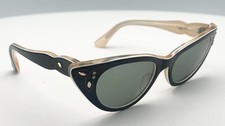 Hip Vintage 50s 60s Cat Eye Sunglasses w/Rhinestones Non-Rx Lenses France "Lalu"