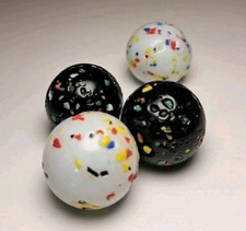 Vintage Lot Of 4 Stardust Speckled Confetti Glass Marbles 2 Black 2 White .62