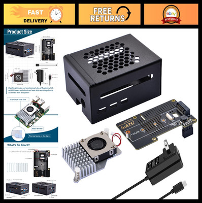 Metal Case for Raspberry Pi 5, Active Cooler, M.2 NVMe SSD Board & 27W USB C Pow