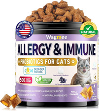 Cat Allergy Relief for Cats with Probiotics  Fish Oil - 500 Crunchy  Creamy Ch