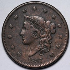 1837 Coronet Head Large Cent VF E124 YXANM