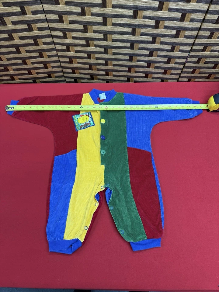 Vintage 90s Happy Hippo Toddler Coudroy Romper Size 18 Months GUC Color Block - Image 2 of 4