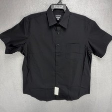 Van Heusen Mens Regular Fit Wrinkle Free Short Sleeve Dress Shirt Black 17.5 NEW