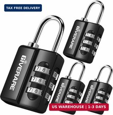4 Pack Combination Lock, 3-Digit Padlock Keyless, Resettable Luggage Locks for B