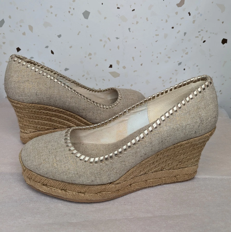 Zapatos alpargata Jack Rogers para mujer beige dorado talla 8,5 cuña lona sin cordones 641 Foto 2 de 4