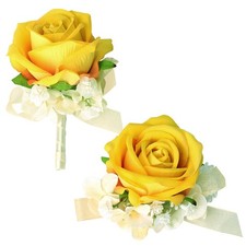 Yellow Rose Wrist Corsage Boutonniere Set Artificial Flowers Prom Wedding