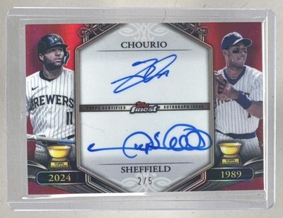 Jackson Chourio Gary Sheffield 2026 Topps Finest Red Refractor Cup Auto 2/5