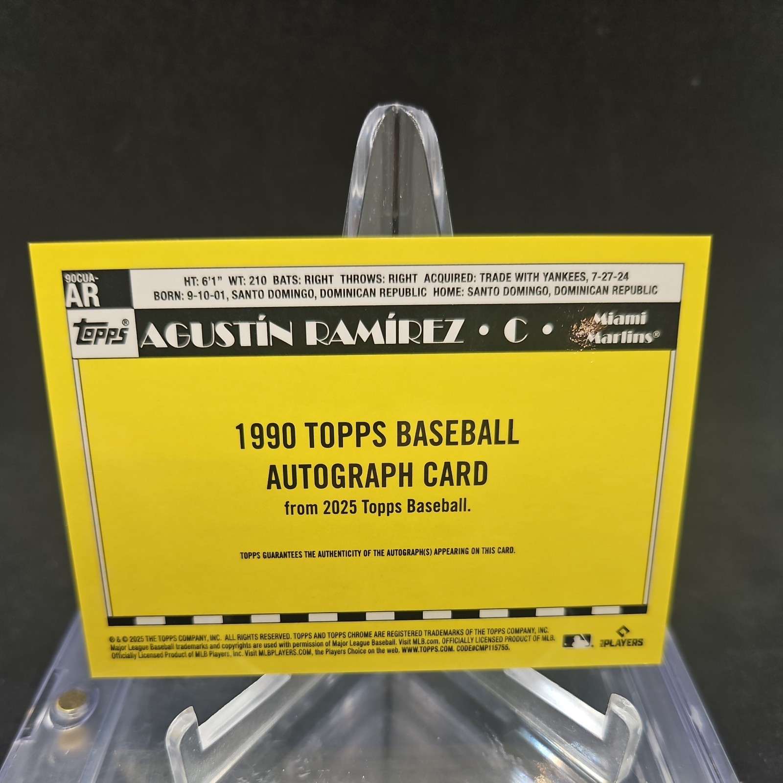 2025 Topps Chrome Update Agustin Ramirez 1990 Gold Auto RC /25 Marlins view 2