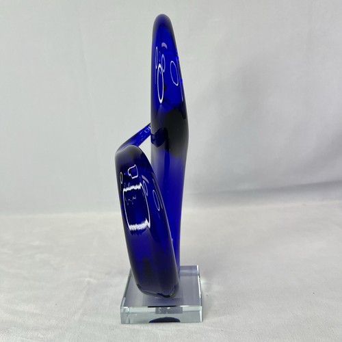 Z Gallerie Royce Sapphire Blue Glass 11” Sculpture on Beveled Glass - Picture 3 of 10