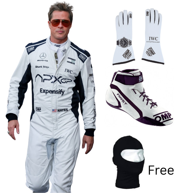 F1 Película APXGP Réplica Blanco Traje de Carreras Brad Pitt Conjunto de Disfraz Traje Zapatos Guantes