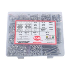 1640PCS M5 M6 M4 Bolts and Nuts Assortment Kit Grade 8.8 Alloy Steel Hex Screws