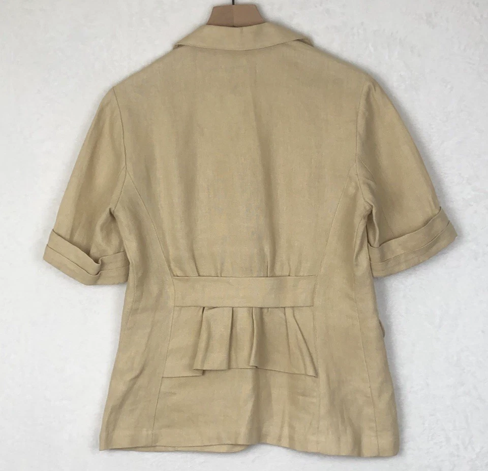 CABI 100% Linen Ruffled Back Blazer Jacket Sz M Beige Pockets One Button S/S - Image 2 of 4