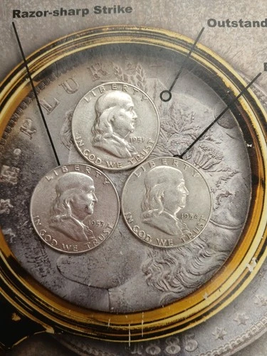 Silver 90% 1951 S, 1953 S, 1954 S Mint Franklin Half Dollars T-400