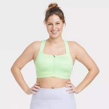 All In Motion Sculpt High Support Zip Front Sports Bra Light Green Size 38D