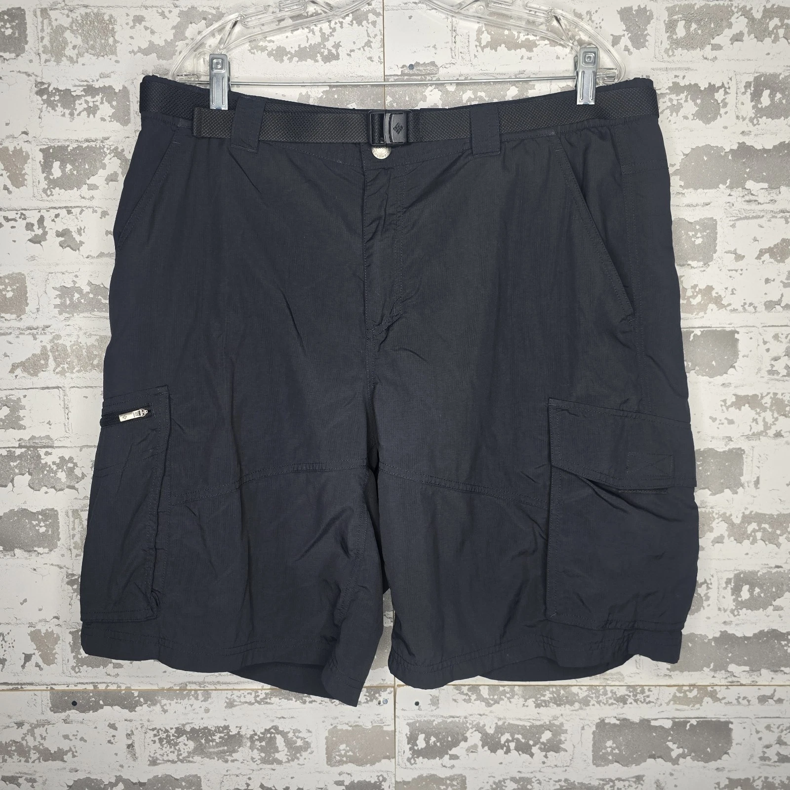 Columbia Shorts Mens 38 Black Kestrel Trail Cargo Hiking Belted 100% Nylon 9"