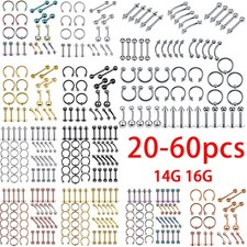 Mixed Body Piercing Kit Surgical Steel 14G 16G Nose Rings Navel Lip Tongue Studs