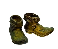 Vintage Gold Porcelain Miniature Boots Elf Shoes Mini Christmas Kitsch Taiwan