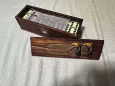 RARE Vintage Hand Carved Wooden Dominos Case  Dominos