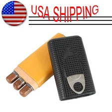 Galiner Leather Cedar Lined Cigar Case Holder Humidor 3Ct with Cutter Travel Set