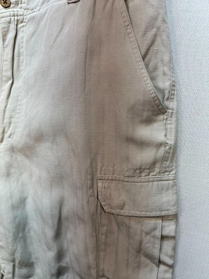 Caribbean Mens Cargo Linen Silk Shorts Size 38 Beige Casual Summer Classic - Image 4 of 4