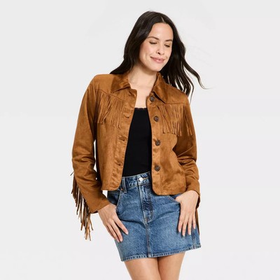 Women Western Fringe Faux Suede Fashion Jacket - Universal Thread