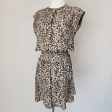 Rails Angelina Linen Blend Mini Dress Smocked-Waist Brown Abstract Texture Sz.XS