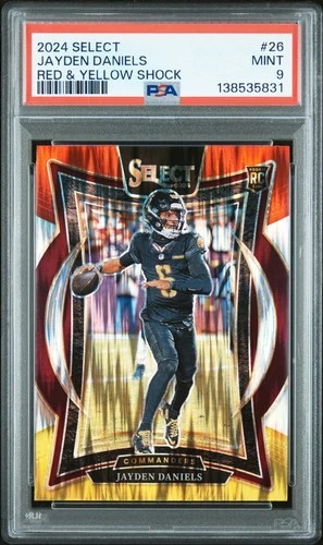 2024 PANINI SELECT RED & YELLOW SHOCK #26 JAYDEN DANIELS ROOKIE RC PSA 9