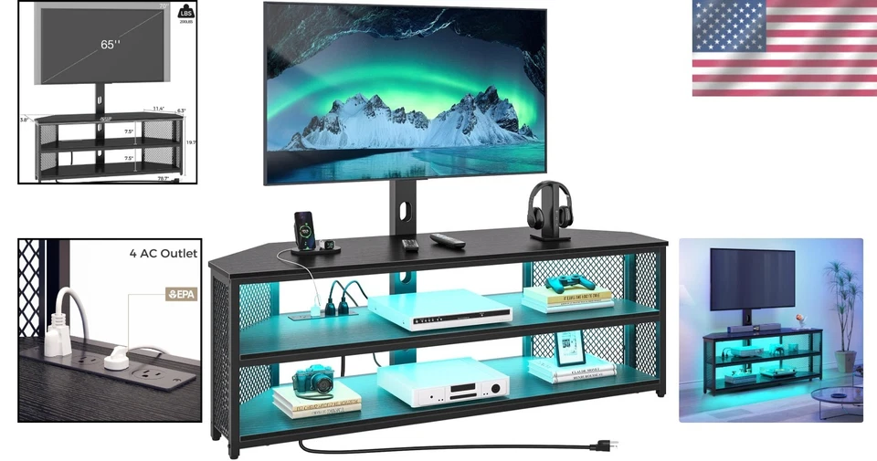 Подставка для телевизора Rolanstar со светодиодной подсветкой и розетками питания, крепление подставки для телевизора - Изображение 2 из 4