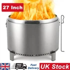 Low Smoke Outdoor Fire Pit 27'' Stainless Steel Smokeless Bonfire with Firehook