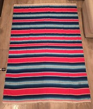 Colorful Vintage Mexican Serape Woven Saltillo Blanket 82" x 58" Excellent