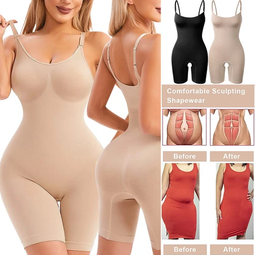 Seamless Bodysuit for Women Tummy Control Shapewear Mid-Thigh Full Body Shaper - Picture 1 of 35