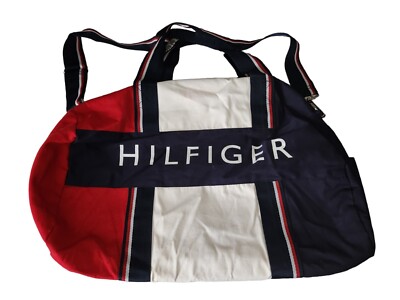 Vintage 90s Tommy Hilfiger Duffle Bag Gym Red White Blue Aalyiah  (BS)
