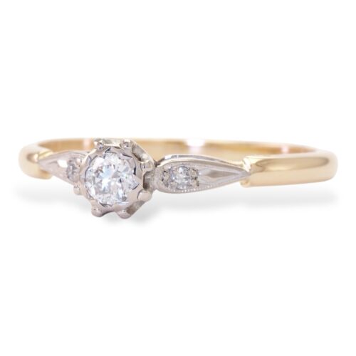 EARLY BRILLIANCE 1940s 18K Yellow & White Gold Early Brilliant Cut Diamond Ring - Picture 4 of 9