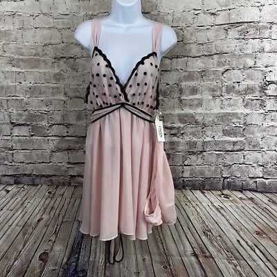 Cinema Lingerie Pink Black Polka Dot Lace Sheer Sleeveless Babydoll Womens 2X
