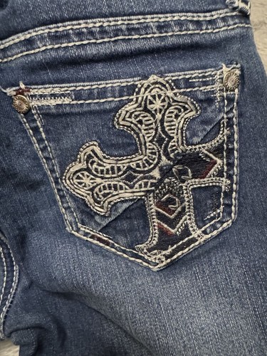 ZCO Jeans Girls Kids 8 Bootcut Detailed Embroidered Cross Stitching inseam 23 - Picture 8 of 9
