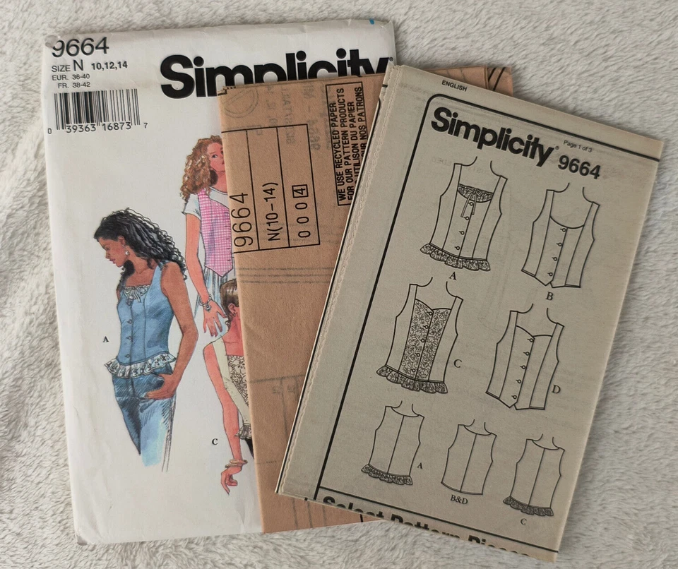 Chaleco Top 10 12 14 Vintage Años 90 Patrón Simplicidad 9664 Sin Cortar Foto 2 de 3
