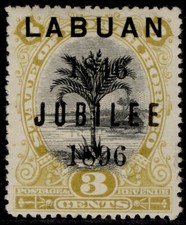 NORTH BORNEO - Labuan QV SG85, 3c black & ochre, M MINT. Cat &pound;50. PERF 14&frac12; x 15