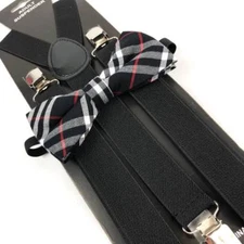 Black Red White Suspender  BowTie Set Wedding Formal Tuxedo Men Women (USA)