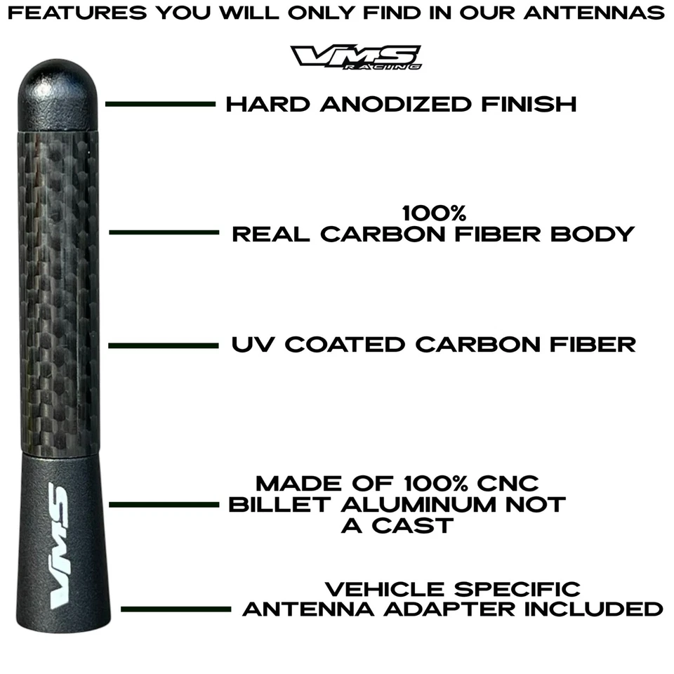 KIT ANTENA CORTA ALUMINIO BILLET FIBRA CARBONO 3" NEGRO PARA FORD MUSTANG 94-14 Foto 2 de 4