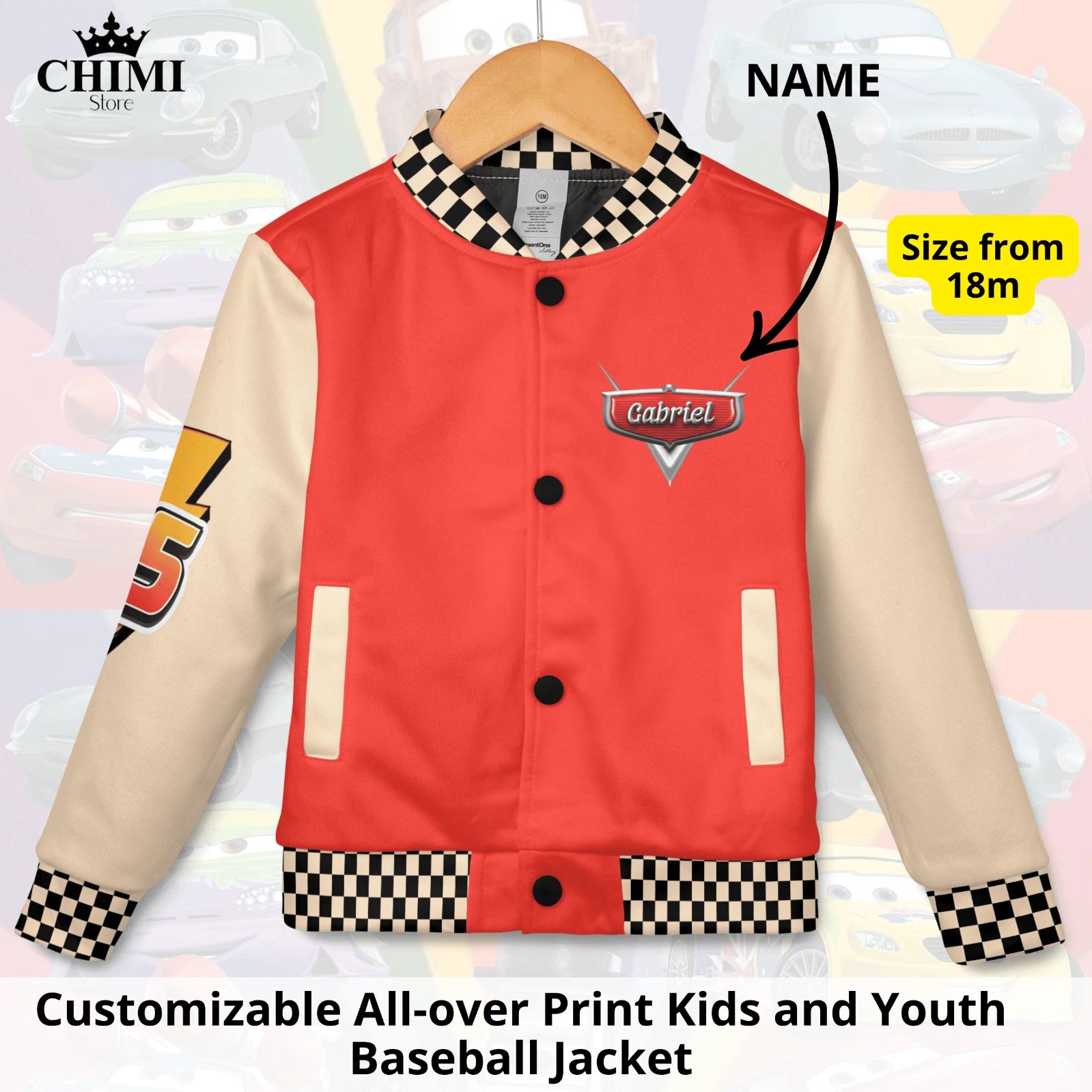 ALEXANDER MCQUEEN Mc Queen CARS Giacca da baseball personalizzabile con stampa all over per bambini e ragazzi.