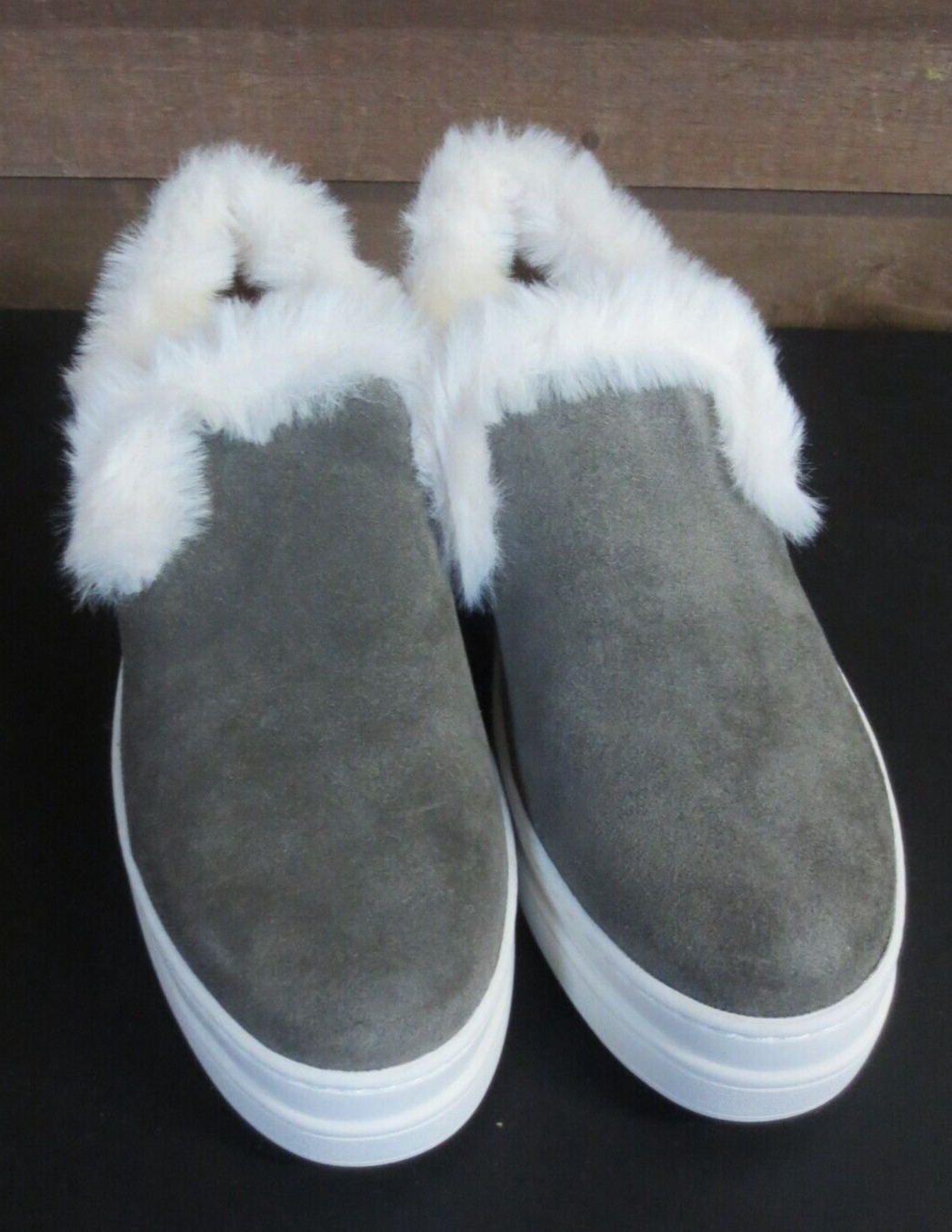 Gray Fur-Lined Slip-On Tennis Shoes for Women - US 7.5 by J Slides-image