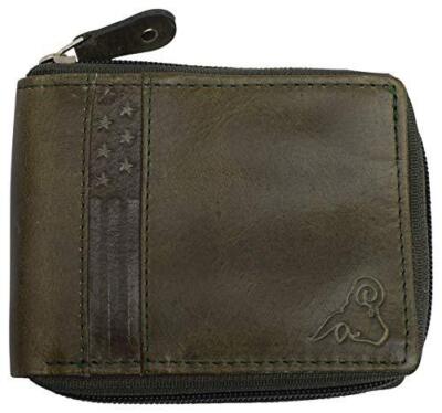 Men's Genuine Leather Zip Around Bifold Wallet - Secure Zipper Closure, 6 Card Slots