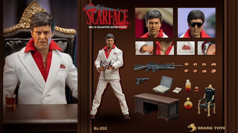 SHARK TOYS 002B 1/12 Scarface Furious Tony Montana Alfredo Pacino Figure Deluxe 