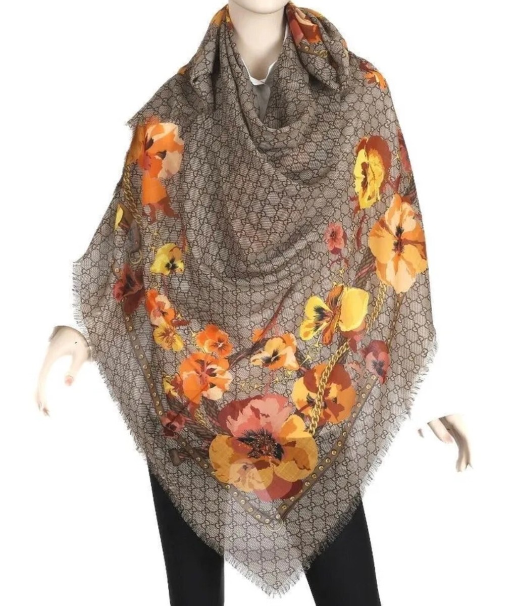 Womens GUCCI Blooms print and GG logo Oversized Square Wrap