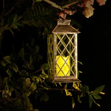 Solar Decorative Hanging Lantern with Flameless LED Candle Light Rustic Garden