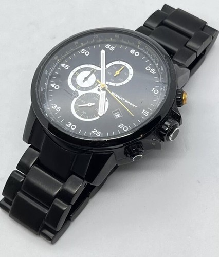 RENAULT Sport Chronograph Date Mens 48mm Quartz Watch Black Case Bracelet NEW - Picture 2 of 18