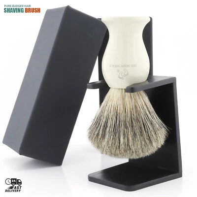 HARYALI LONDON 100% Pure Super Badger Hair Shaving Brush With Brush Stand / Holder Kit For Mens