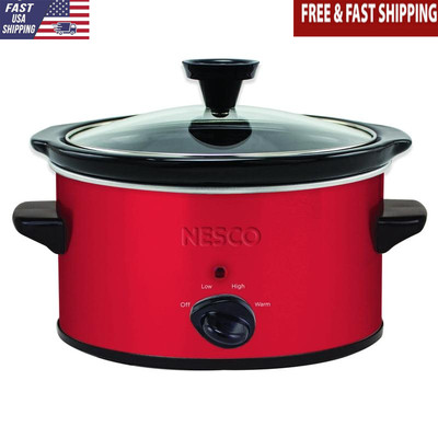 1.5 Qt Oval Slow Cooker Ceramic Crock Tempered Glass Lid Red 3 Heat Settings New