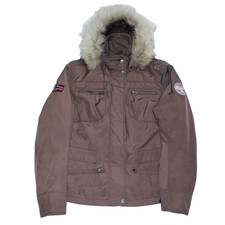 Napapijri Parka Womens Medium Brown Duck Down Outdoors Fur Hooded Pockets Warm